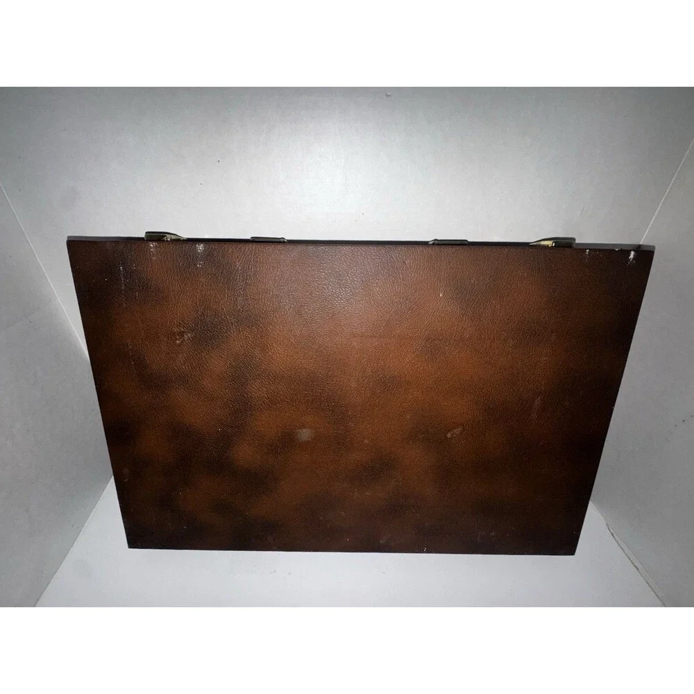 Vintage Full Size Backgammon Game Set Large Portable Brown Case Complete